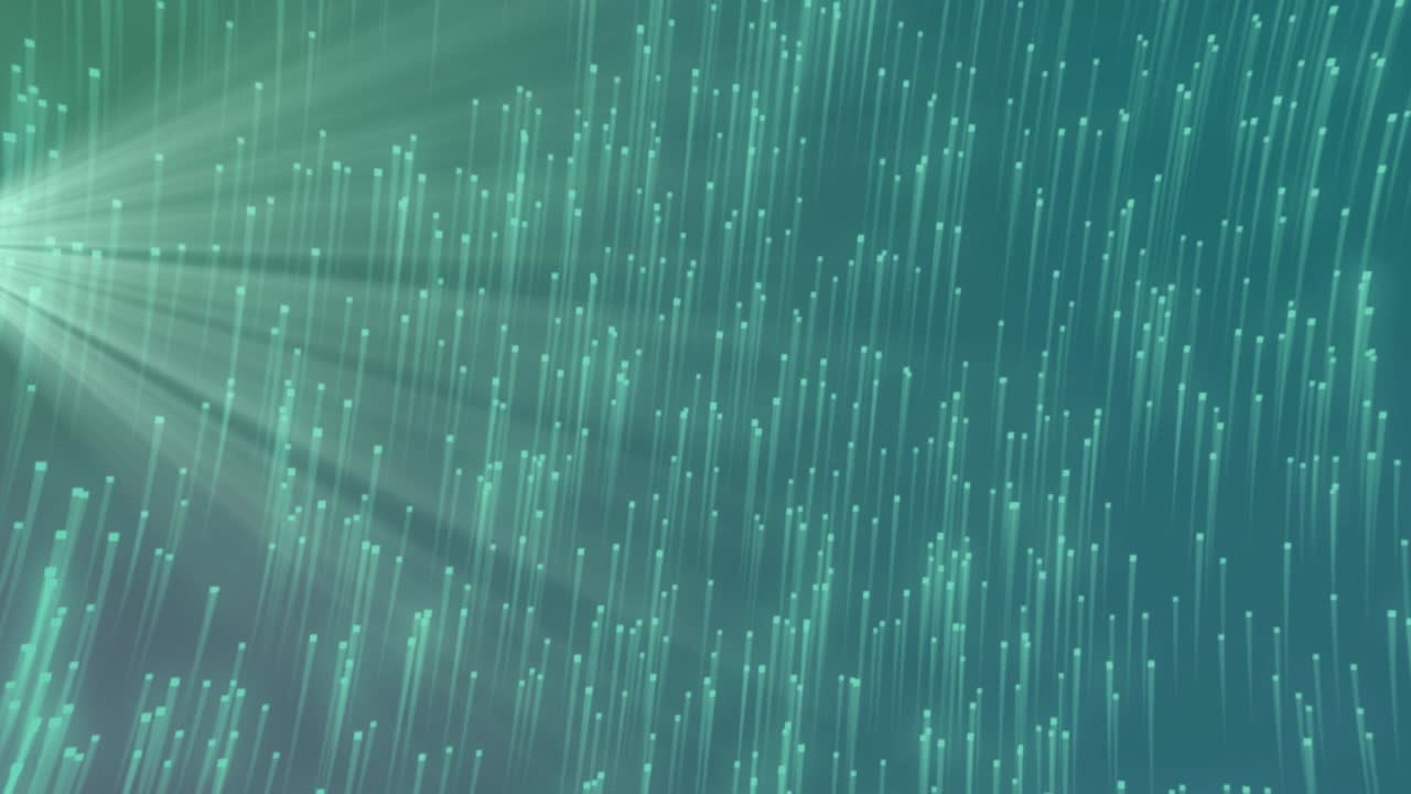 Animation of multiple green light trails moving in hypnotic motion in background