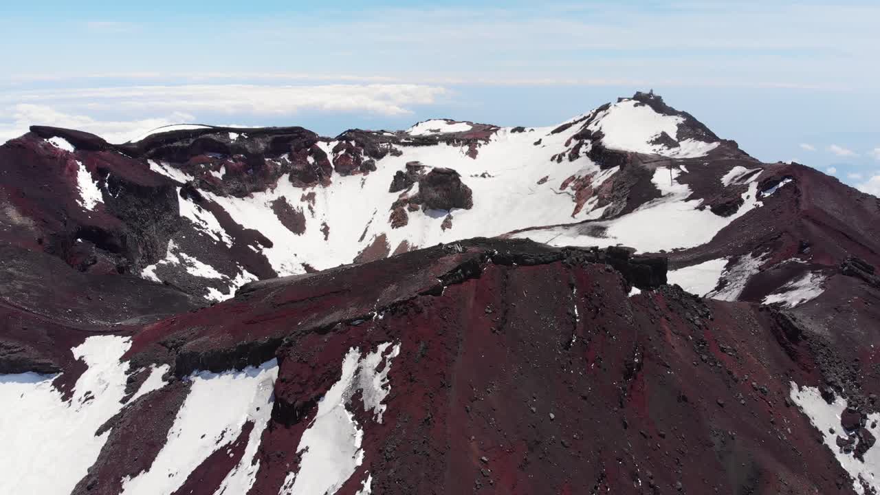 Mount Fuji Summit Aerial View, Snow, Volcano Crater and Skyline, Japan travel