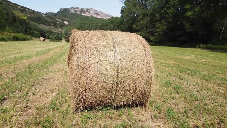 aerial view of hay bales in a meadow. high quality 4k footage