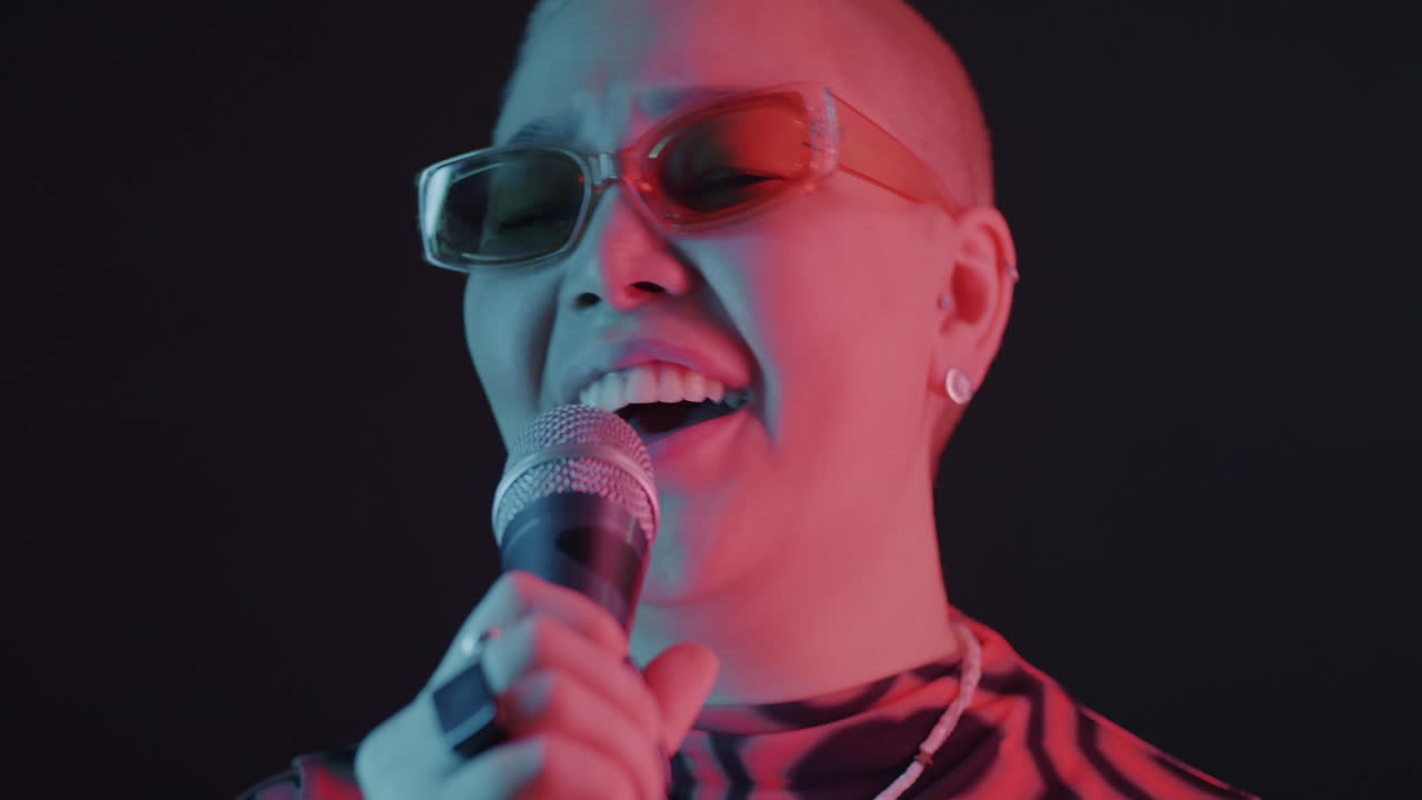 Woman Singing with Neon Lights