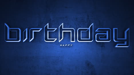 futuristic neon birthday text in glowing blue lines on dark background