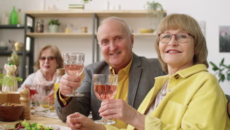 Portrait-of-Smiling-Senior-Couple-with-Wine-at-Holiday-Dinner