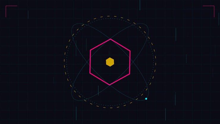 Abstract Digital Animation of Rotating Geometric Shapes and Orbiting Particle