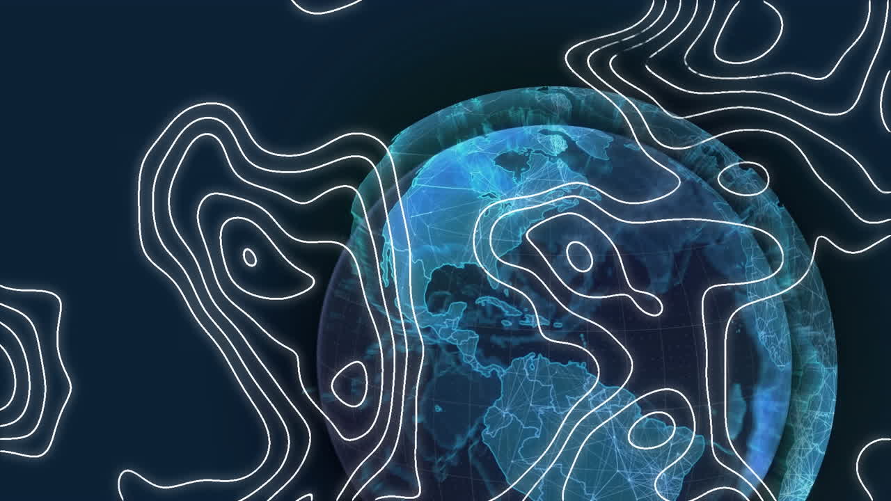 animación del globo, las manchas rojas y las líneas blancas del mapa