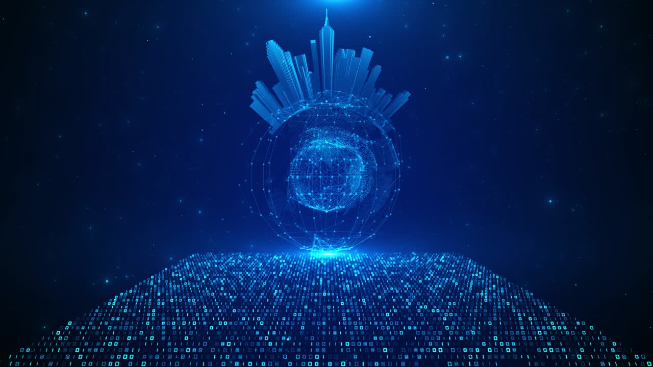 Smart city digital cyberspace digital data network connections hud digital city wireframe hud