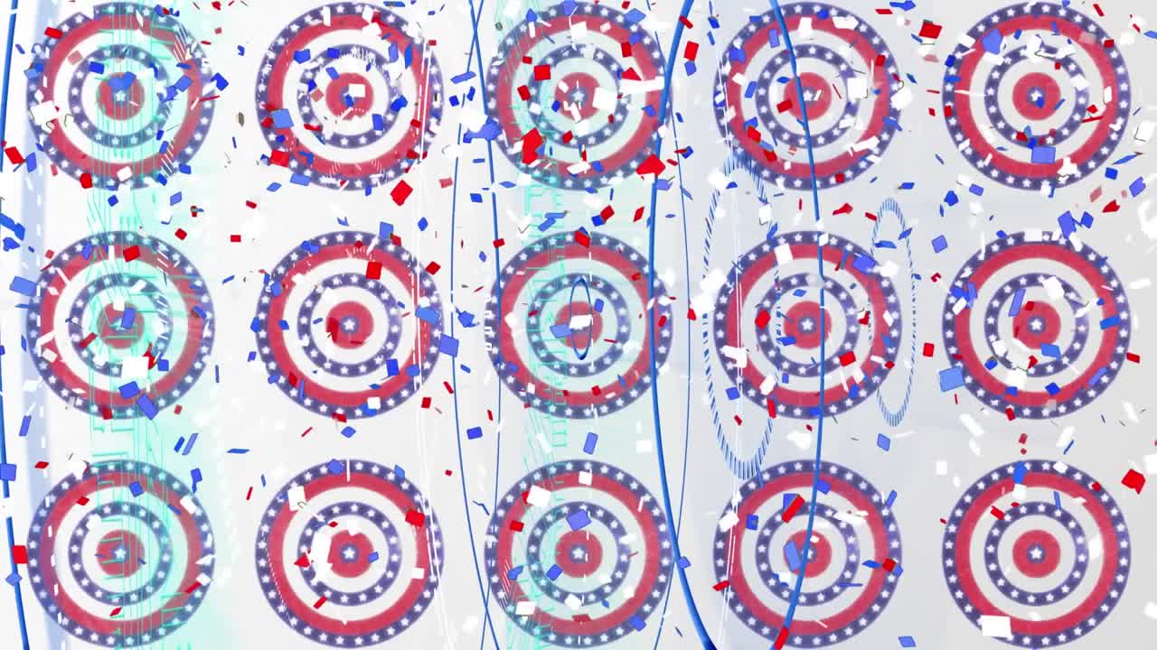 미국  ⁇ 발 별 위에 떨어지는 콘페티의 애니메이션과 원에 색칠된
