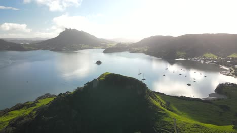 Whangarei-Heads-aerial-panoramic-of-peaks-and-coastal-scenery-of-Northland,-New-Zealand