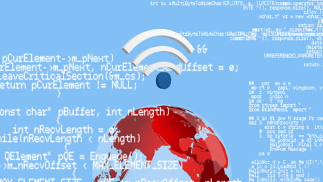 program codes and wifi symbol with a globe