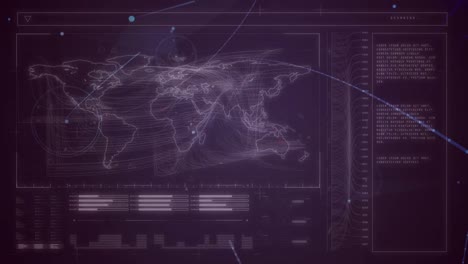 animación de conexiones y procesamiento de datos en pantalla digital con mapa del mundo
