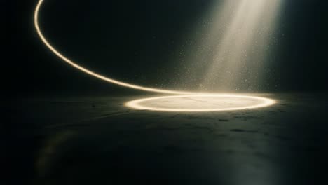 a stunning visualization of light creating a mystical circular pattern in a dark environment with particles suspended in the air, emphasizing depth and texture
