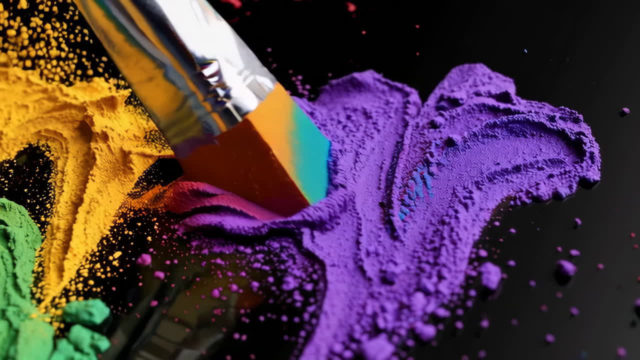 Colorful Paint Brush Strokes on Black Surface