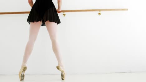 Ballerina-practicing-ballet-dance-at-barre