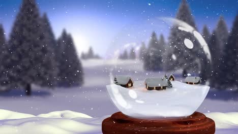 Linda-Animación-Navideña-De-Cabaña-En-Un-Globo-De-Nieve-En-Un-Bosque-Mágico-4k