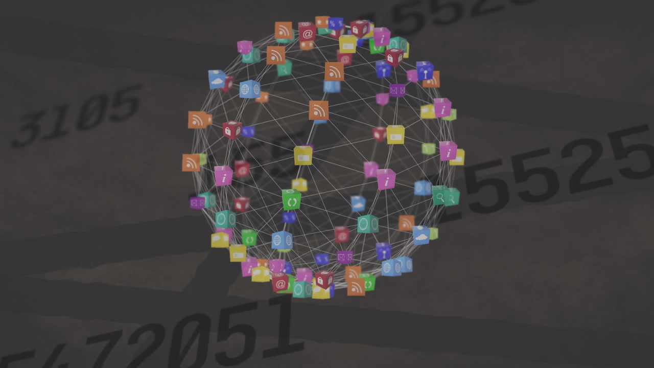 animación de la red de conexiones y procesamiento de datos sobre fondo negro