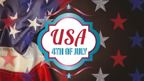 animation of independence day text over flag of american pattern