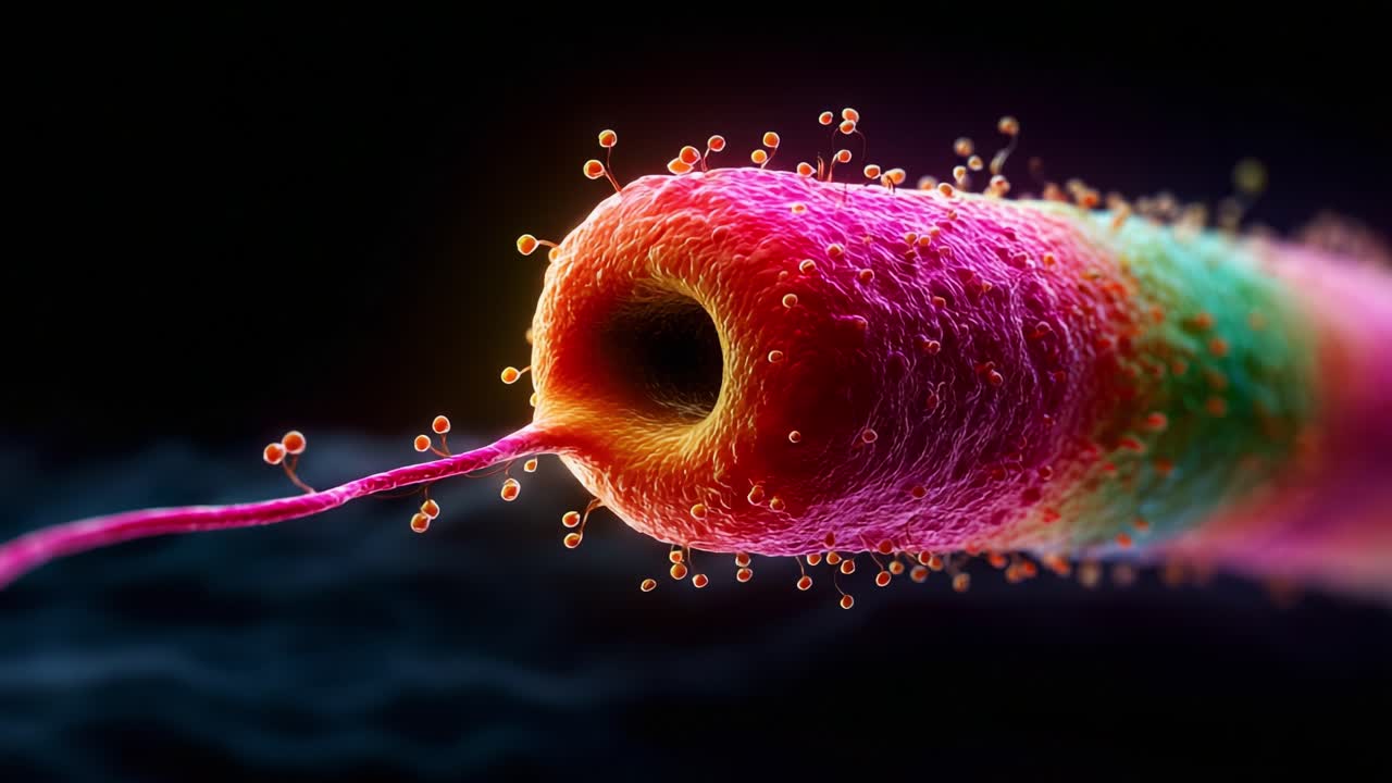 Microscopic View of a Colorful Bacterial Structure Depicting Intricate Details and Vibrant Colors in a Stunning Digital Representation of Microbiology