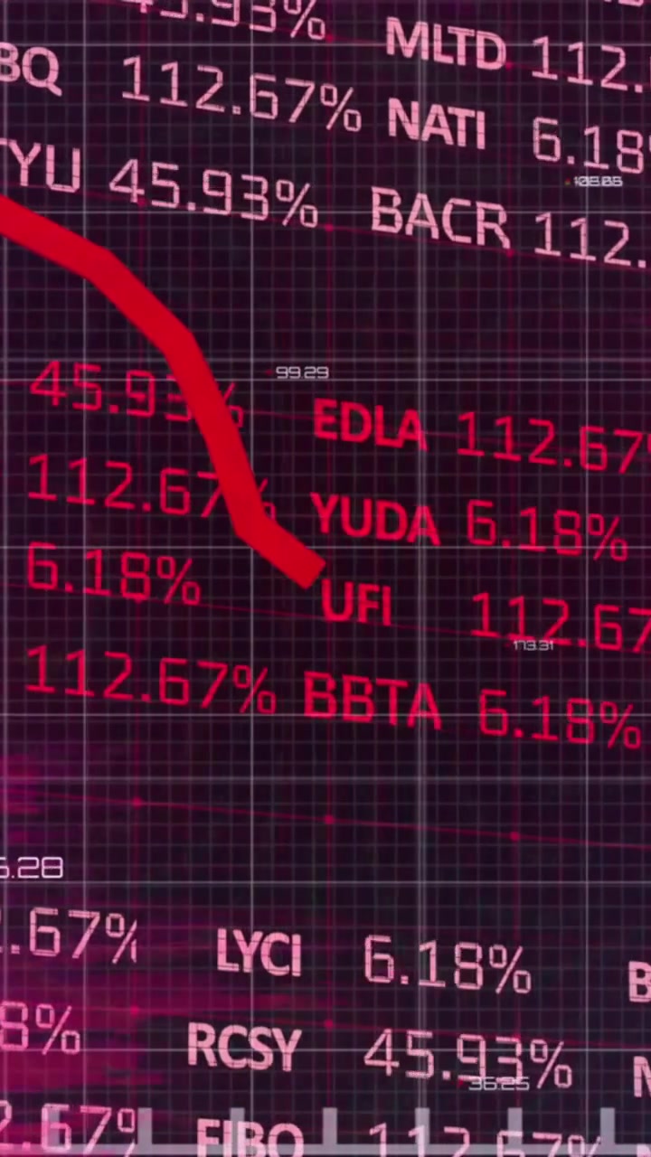 Animation of red line and financial data processing over grid