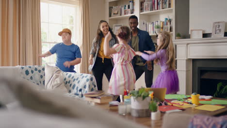 happy multiracial family dancing at home having fun enjoying dance celebrating exciting weekend together 4k footage