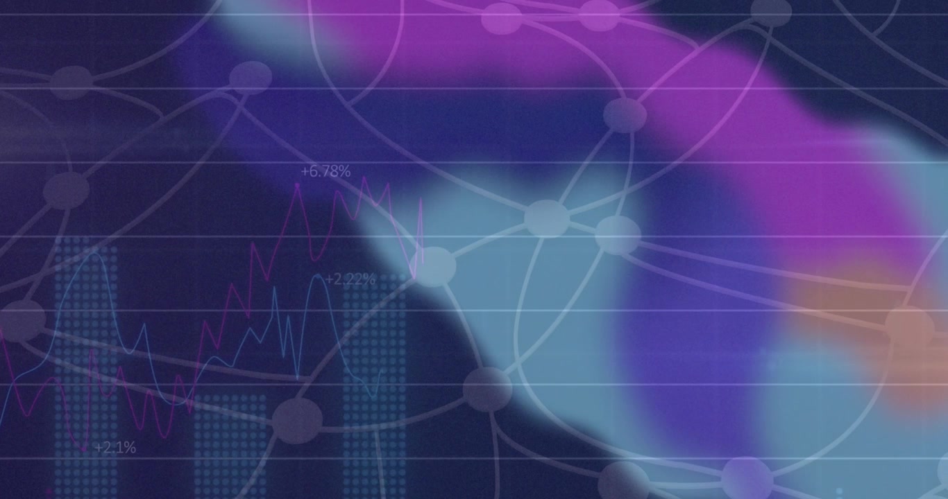 Animation of network of connections and statistical data processing against gradient background