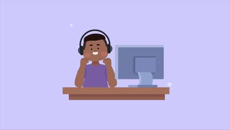 niño usando una computadora con auriculares