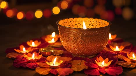 diwali candles and floral decorations