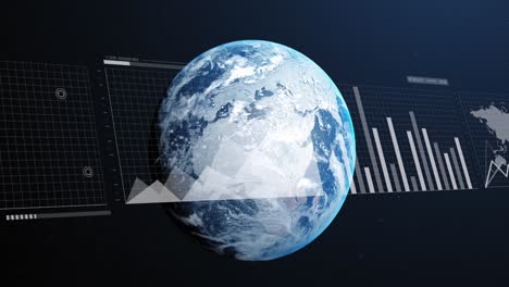 animación del procesamiento de datos estadísticos frente a un globo giratorio en el espacio