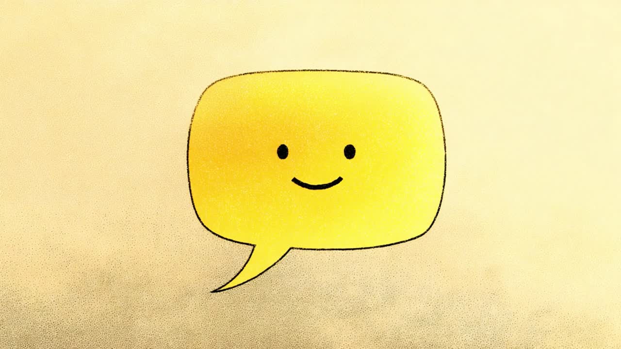 A cheerful and bright yellow speech bubble with a smiling face, conveying warmth, positivity, and openness, inviting communication and connection through its playful design