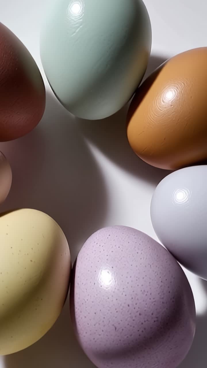 A Vibrant Collection of Colored Eggs Arranged in a Circular Pattern Showcasing Diverse Hues and Textures Against a Bright Background