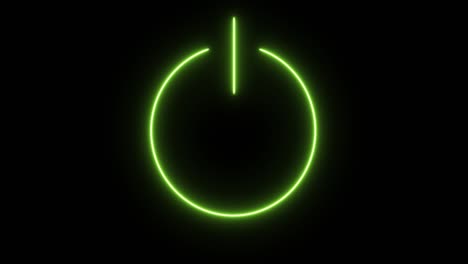 icono de botón de encendido de línea de neón brillante aislado en fondo negro. signo de inicio. animación gráfica de movimiento de video 4k