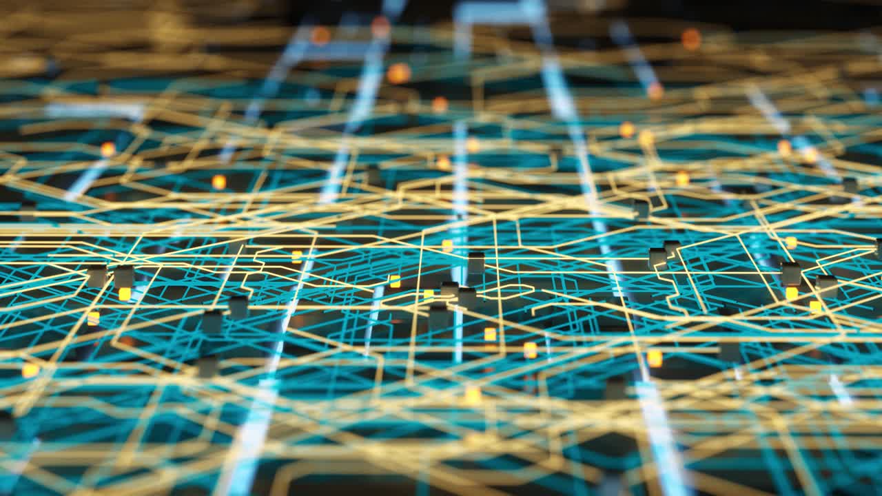 Circuit board and current data, data background, 3d rendering.