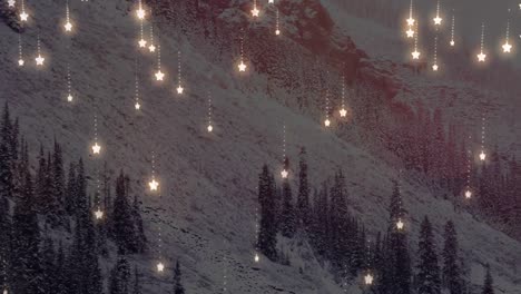 Animation-of-glowing-spots-of-light-over-winter-scenery-with-mountains