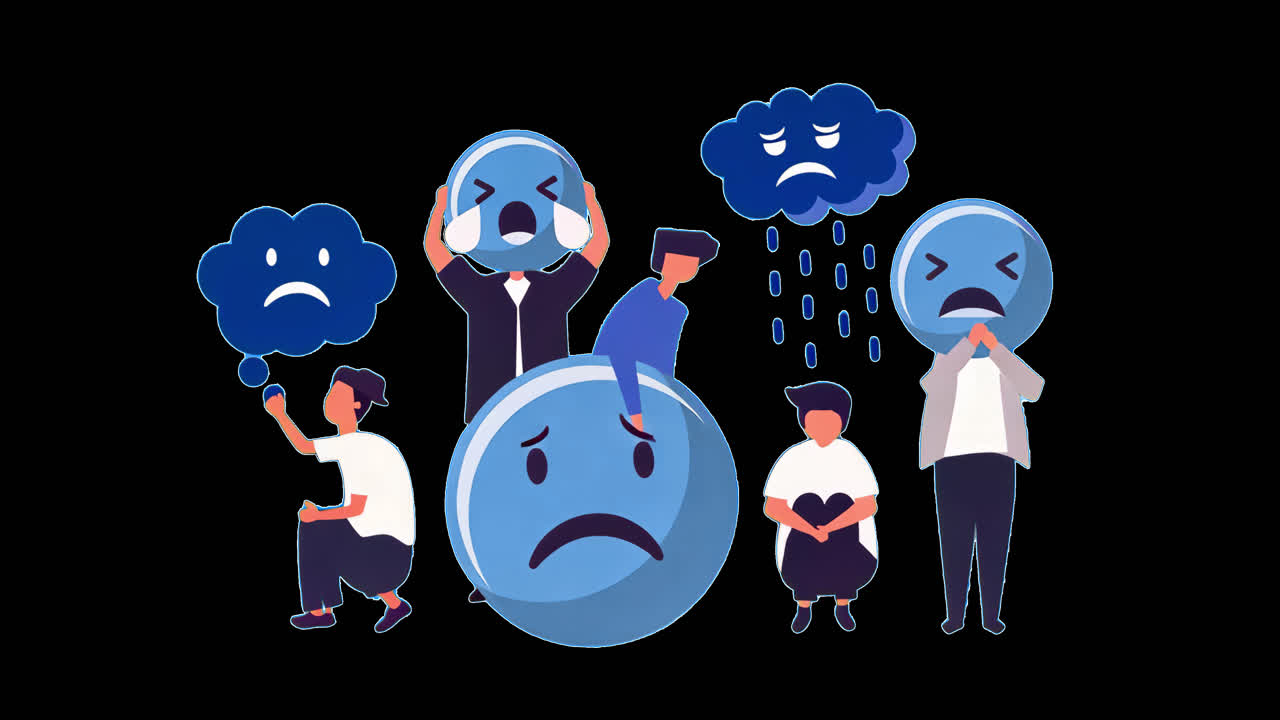 Emotional expression through sad illustrations animation isolated asset, transparent 4K video, alpha