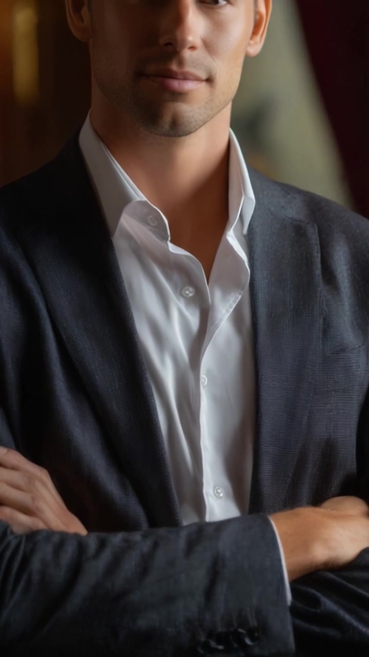 Un individuo composto vestito in abito formale, che trasmette sicurezza ed eleganza in un ambiente sofisticato, enfatizzando lo stile intramontabile della moda maschile.