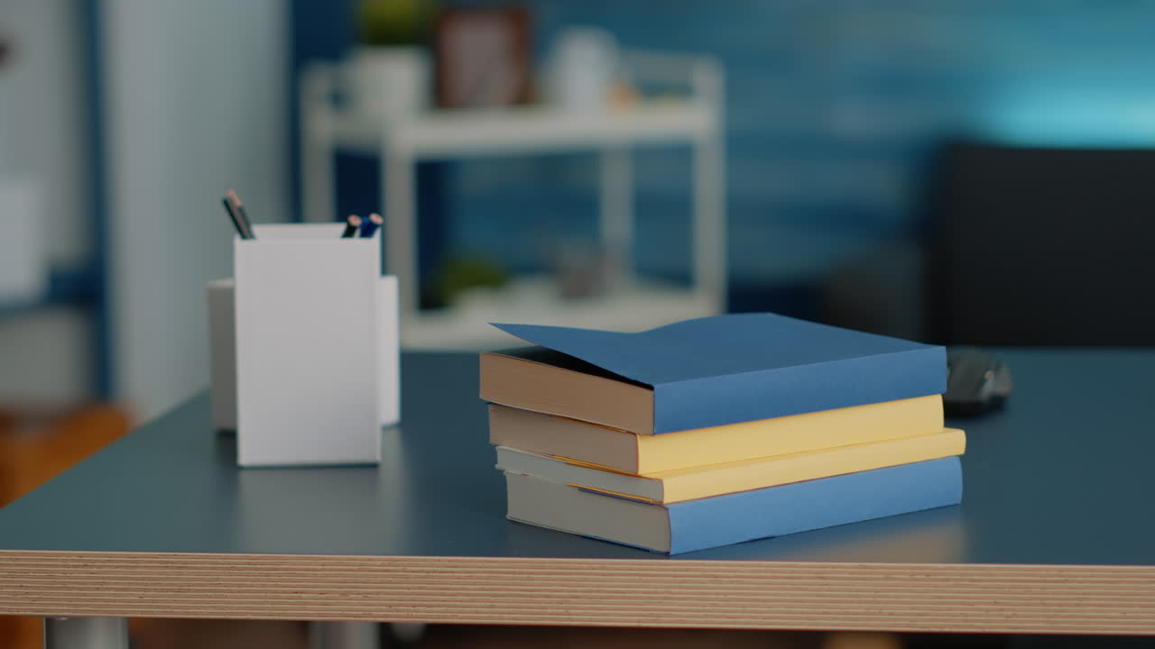 Empty home office with books for school courses and lessons