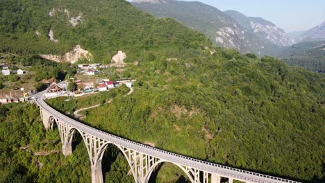 durdevica tara bridge and canyon at zabljak, durmitor national park, montenegro - reversing aerial