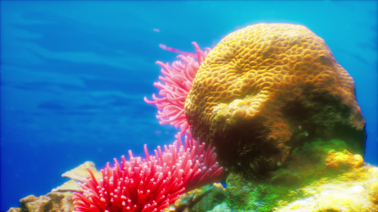 Bellissima barriera corallina con anemoni.