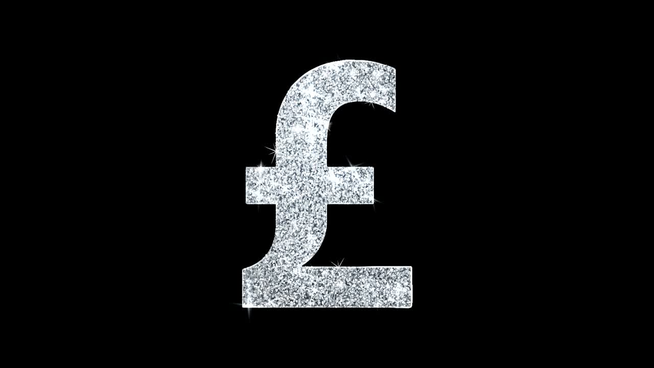 Icona Valuta Sterlina Britannica con Loop di Particelle Scintillanti Lampeggianti