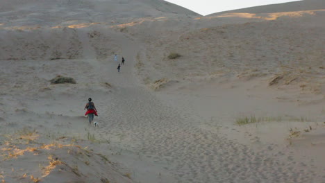 Frau-Auf-Einem-Spaziergang-Mit-Ihren-Hunden-Auf-Einer-Wanderung-Kelso-Sanddünen