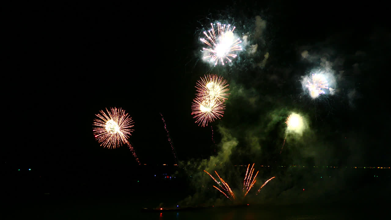 hermosa celebración abstracto colorido espectáculo de fuegos artificiales en el fondo de la noche