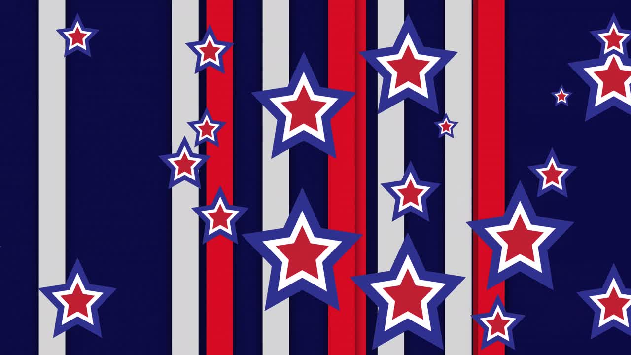 Animation of stars over blue, white and red stripes