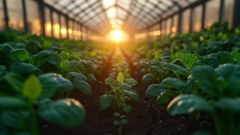 greenhouse agriculture at sunset