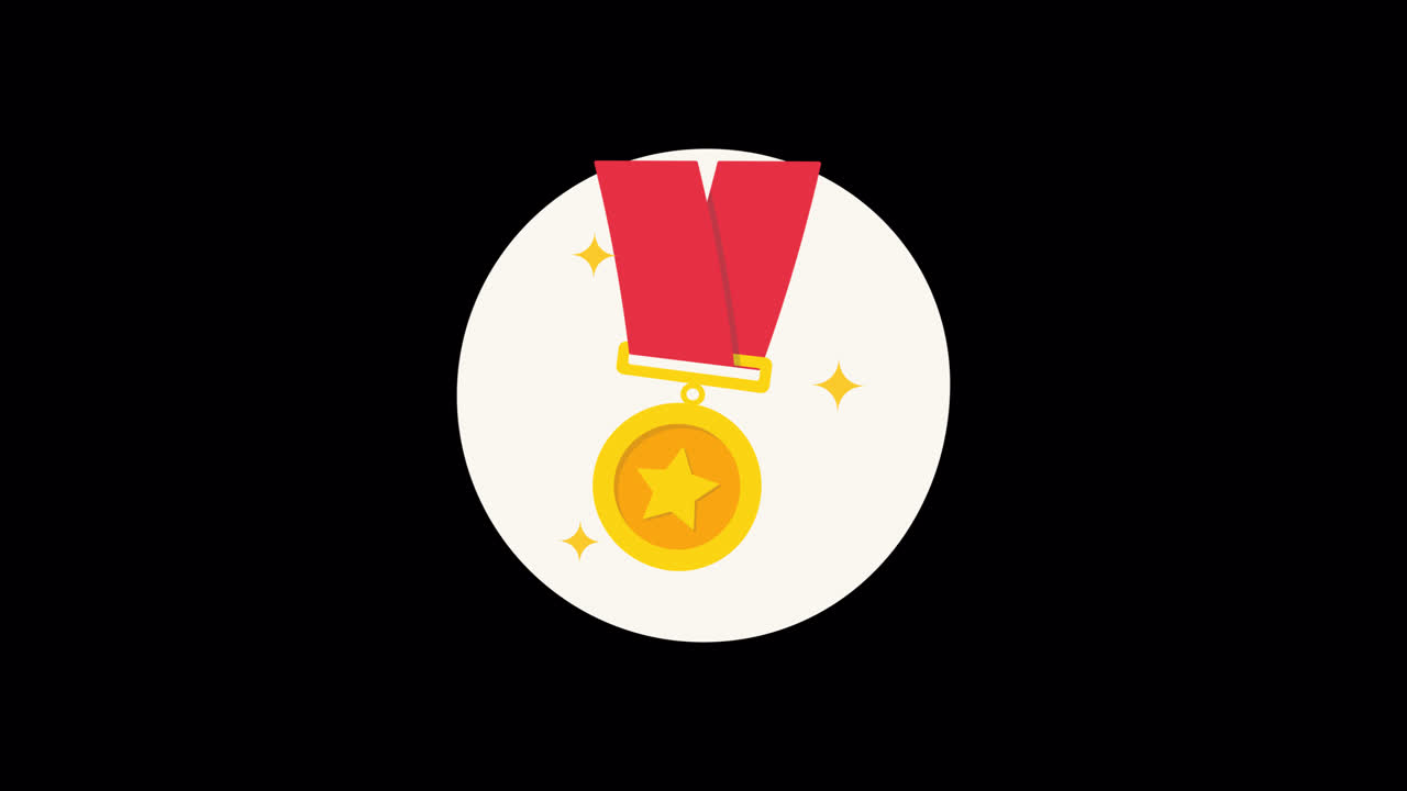 Animated Gold Medal with Red Ribbon and Sparkles