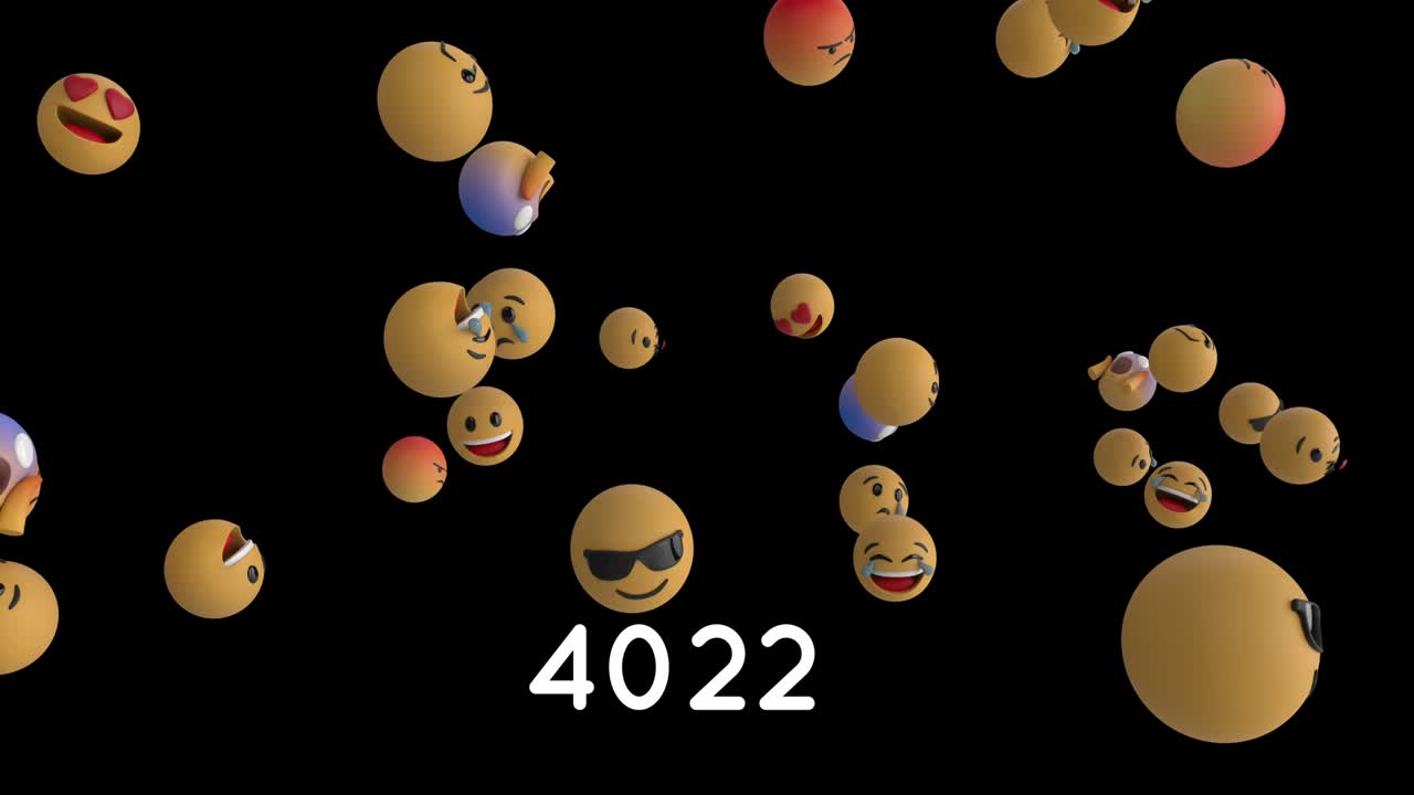 números crecientes en la bandera roja redonda sobre varios emojis de cara flotando contra un fondo negro