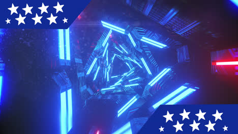 animación de estrellas sobre el espacio naval con luces de neón azules girando