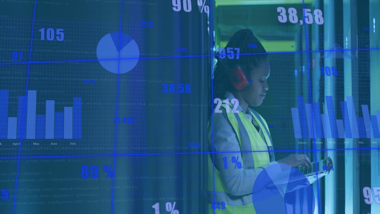 animación del procesamiento de datos sobre la mujer afroamericana por servidores informáticos