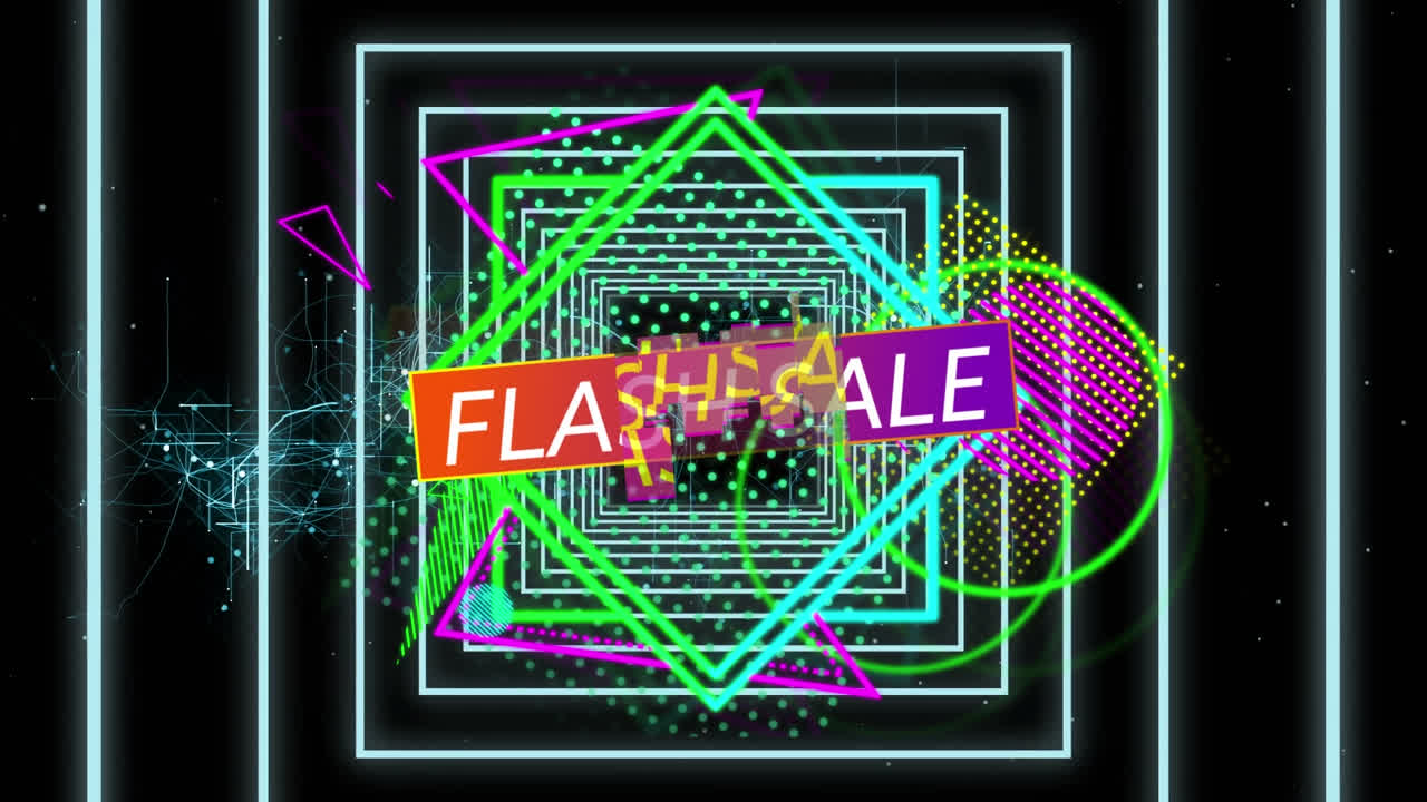 추상적인 배경 위에 플래시 판매 텍스트의 애니메이션