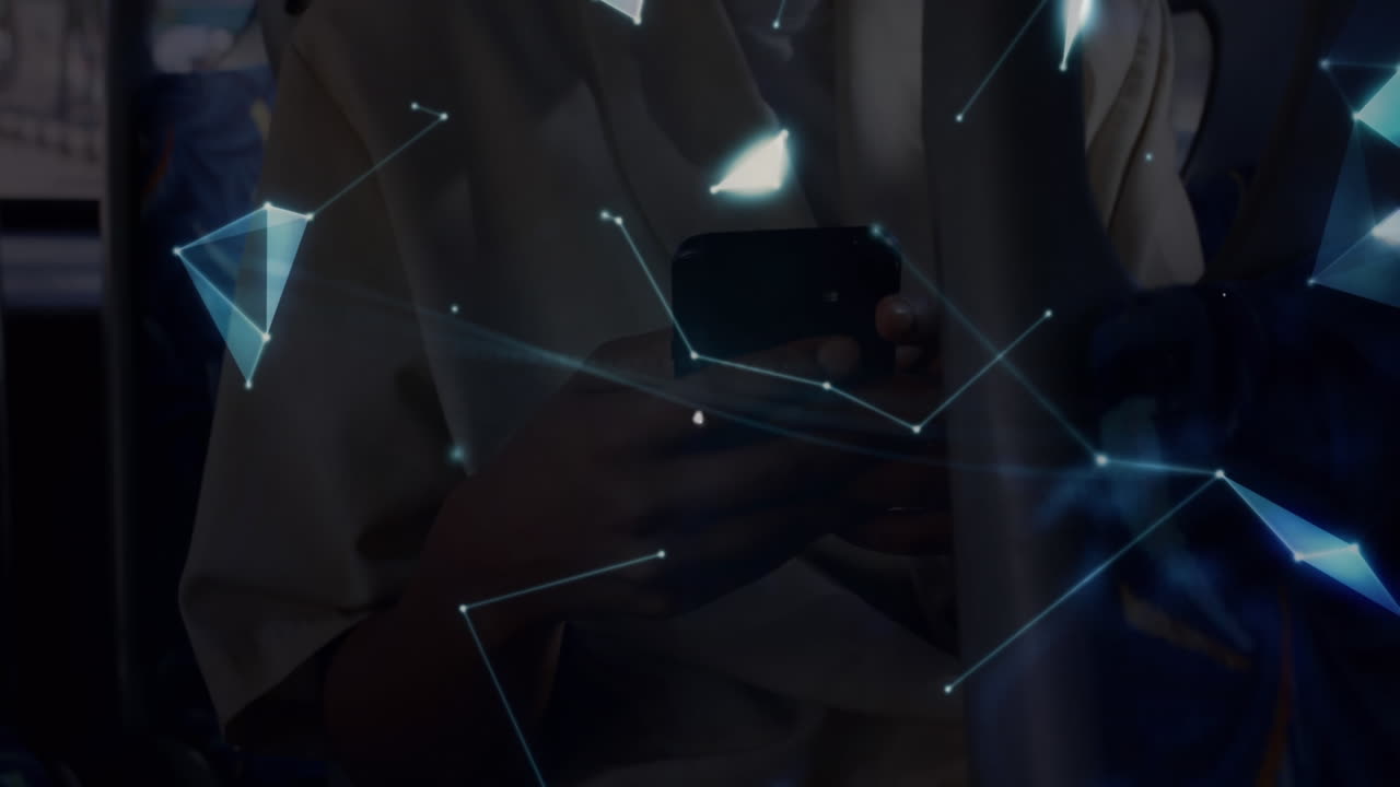 Animation of connected icons and connected dots forming shape over globe against abstract background