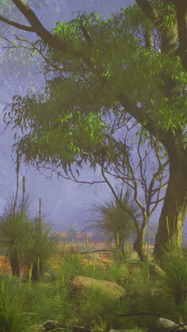 lush greenery and mystic fog in a serene australian landscape at dawn