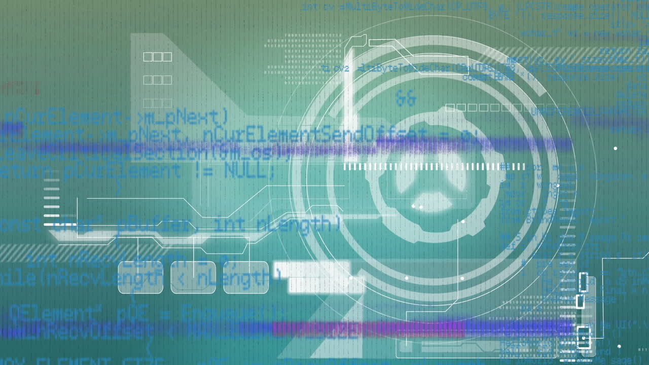 animación de la técnica de glitch sobre el lenguaje de programación y el reactor de arco contra un fondo abstracto.