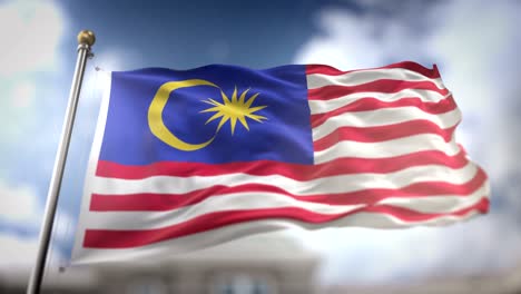 la bandera de malasia ondeando en cámara lenta 3d con fondo de cielo azul - bucle sin costuras 4k